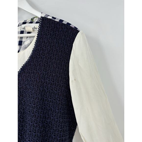 Allison Che Vintage Dress Womens 16 Blue White Check Print Maxi Vest Ruffles - Picture 2 of 16